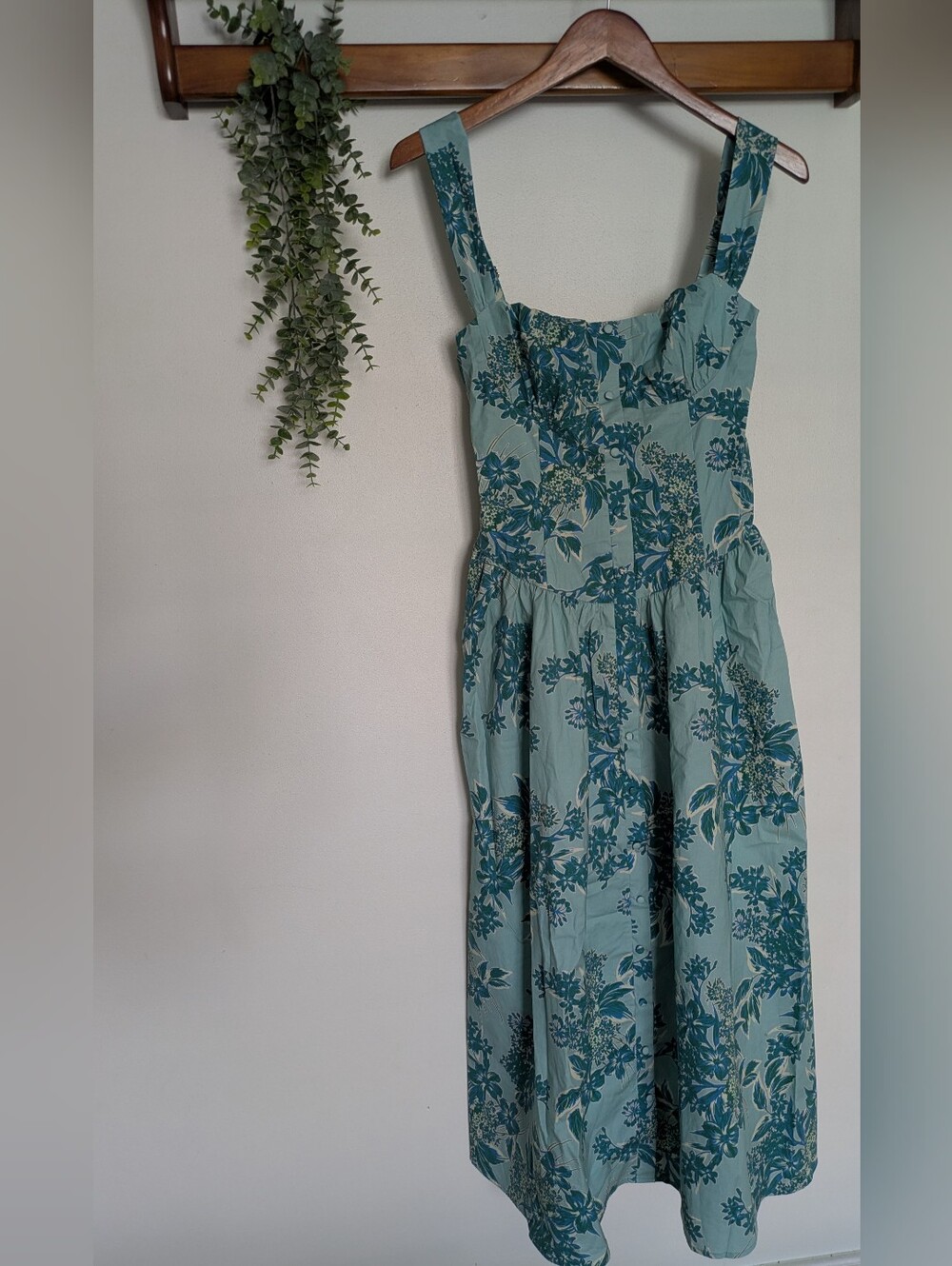 Peppermayo Emmalina Drop-Waist Midi Dress Cloud Nine Floral Aqua Teal Sz M NWT - Picture 4 of 8